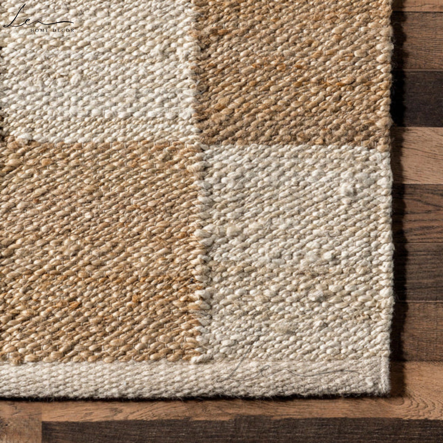 White & Brown Checkered Handmade Natural Jute Rug