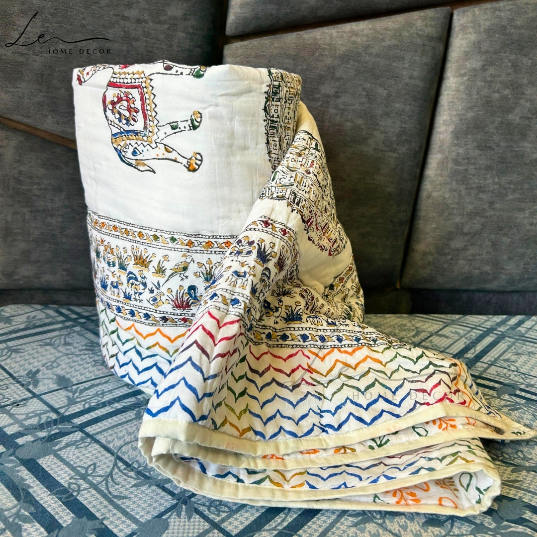 Hand Block Printed Organic Cotton Quilted Blanket - Royal Palace