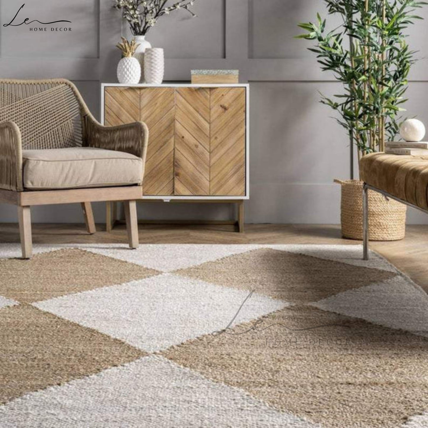 The Diamonds Pattern Natural Handmade Jute Rug