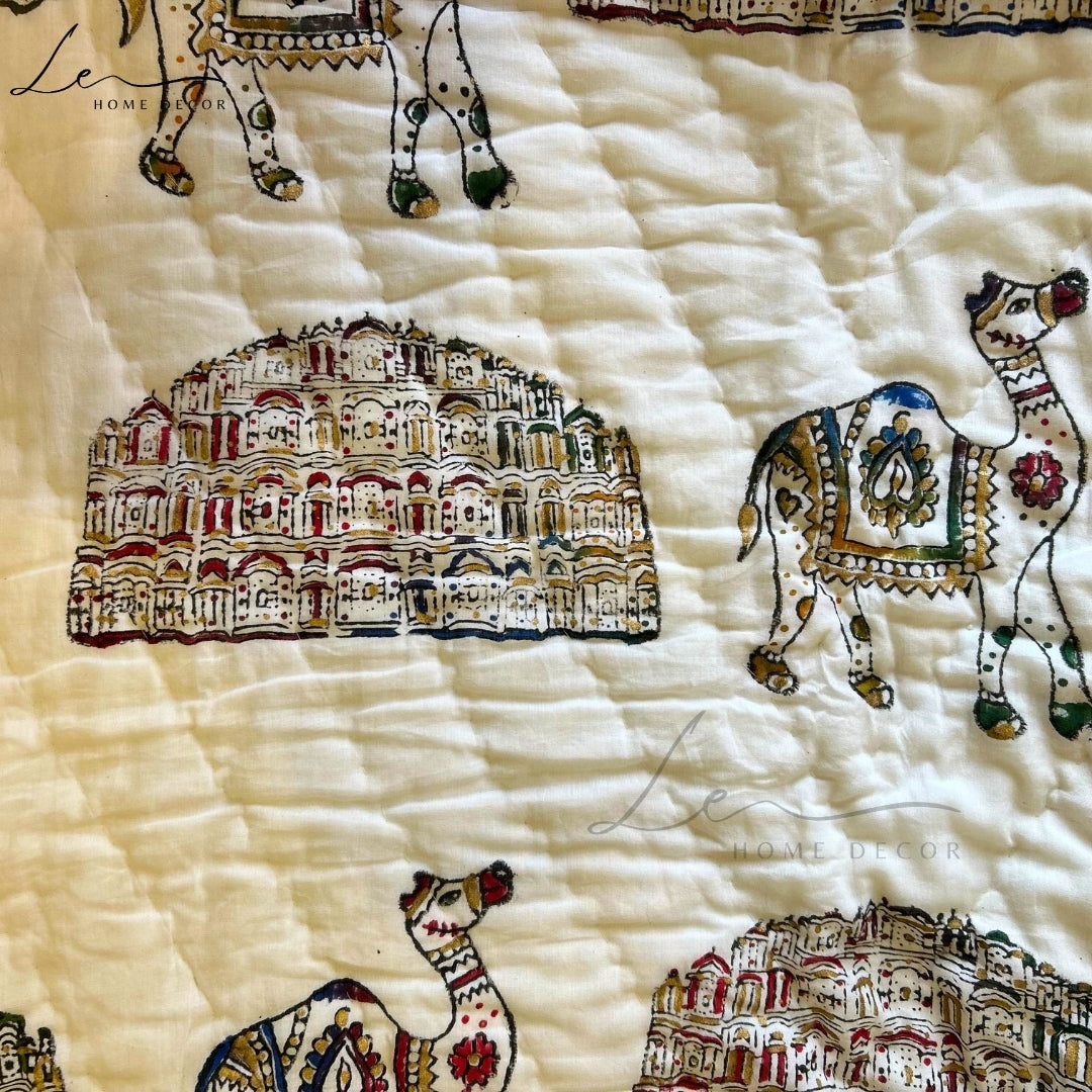 Hand Block Printed Organic Cotton Quilted Blanket - Royal Palace