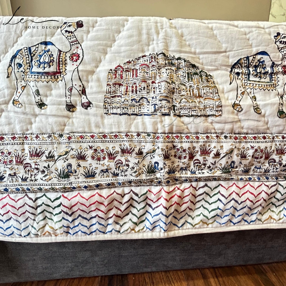 Hand Block Printed Organic Cotton Quilted Blanket - Royal Palace