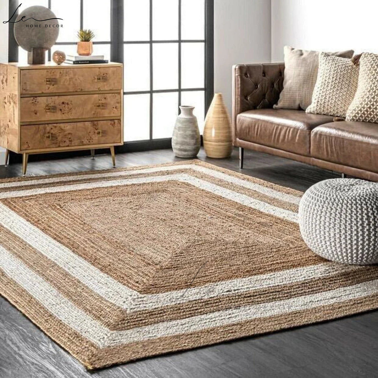 Double Border Natural Jute Area Rug