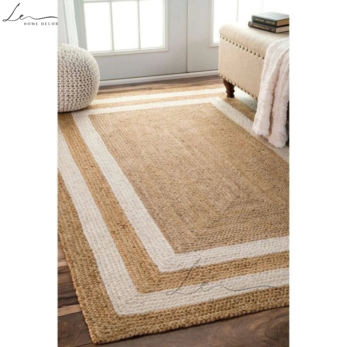 Double Border Natural Jute Area Rug