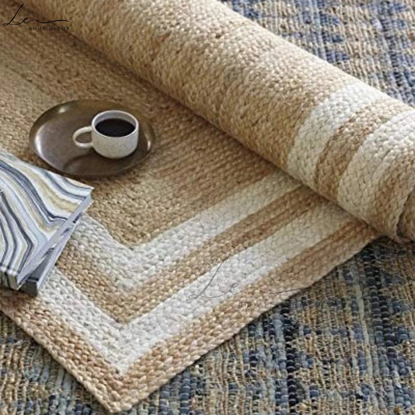 Double Border Natural Jute Area Rug