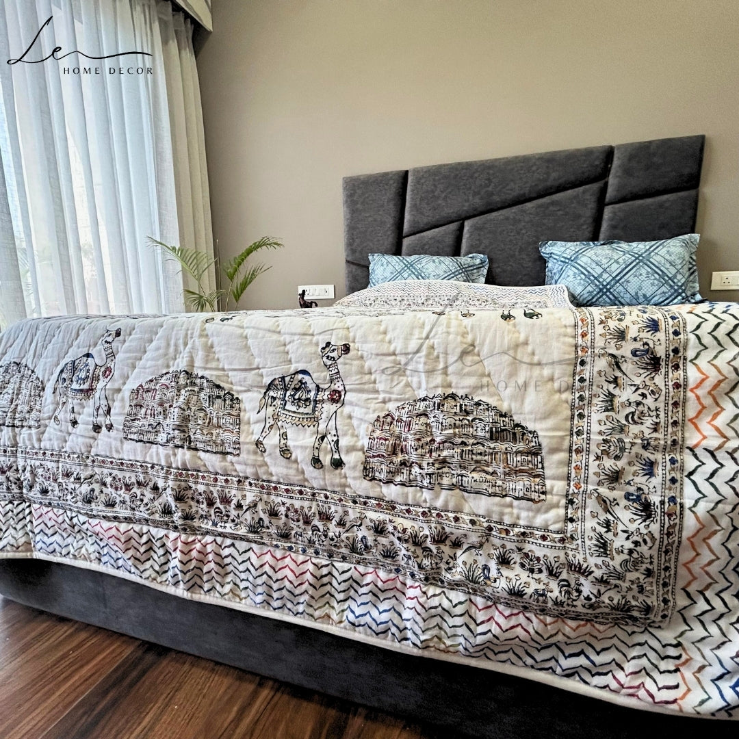 Hand Block Printed Organic Cotton Quilted Blanket - Royal Palace