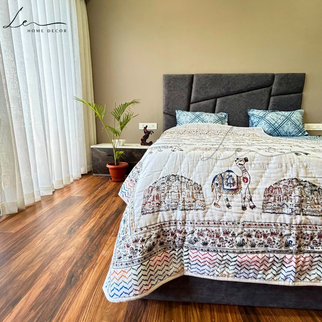 Hand Block Printed Organic Cotton Quilted Blanket - Royal Palace
