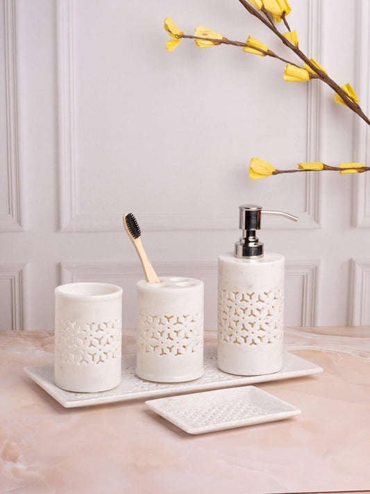 Carve White Marble Bathroom Set of 5