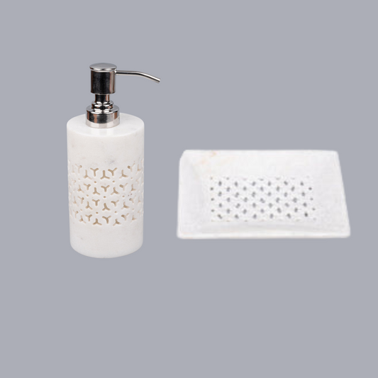 White Marble Soap Tray with Soap Dispenser