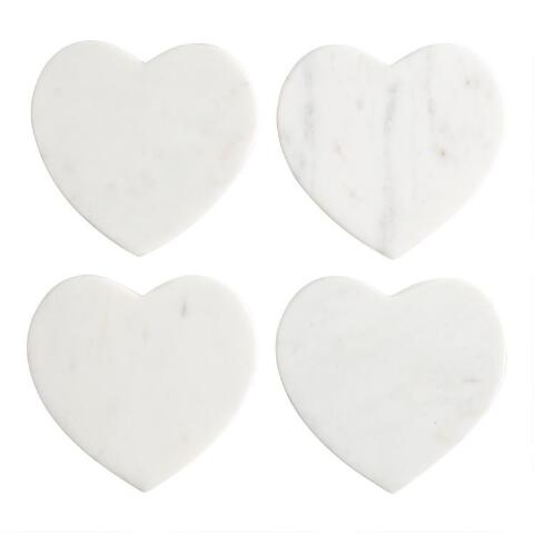 White Marble Heart Coasters