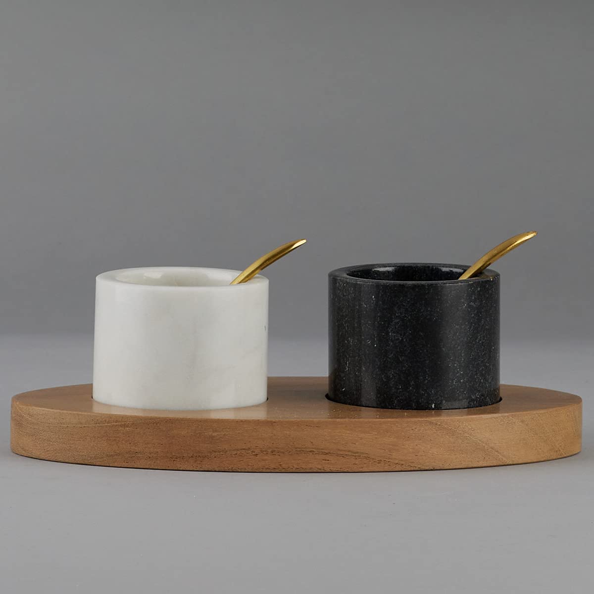 Marble And Wood Condiment Set With Spoons