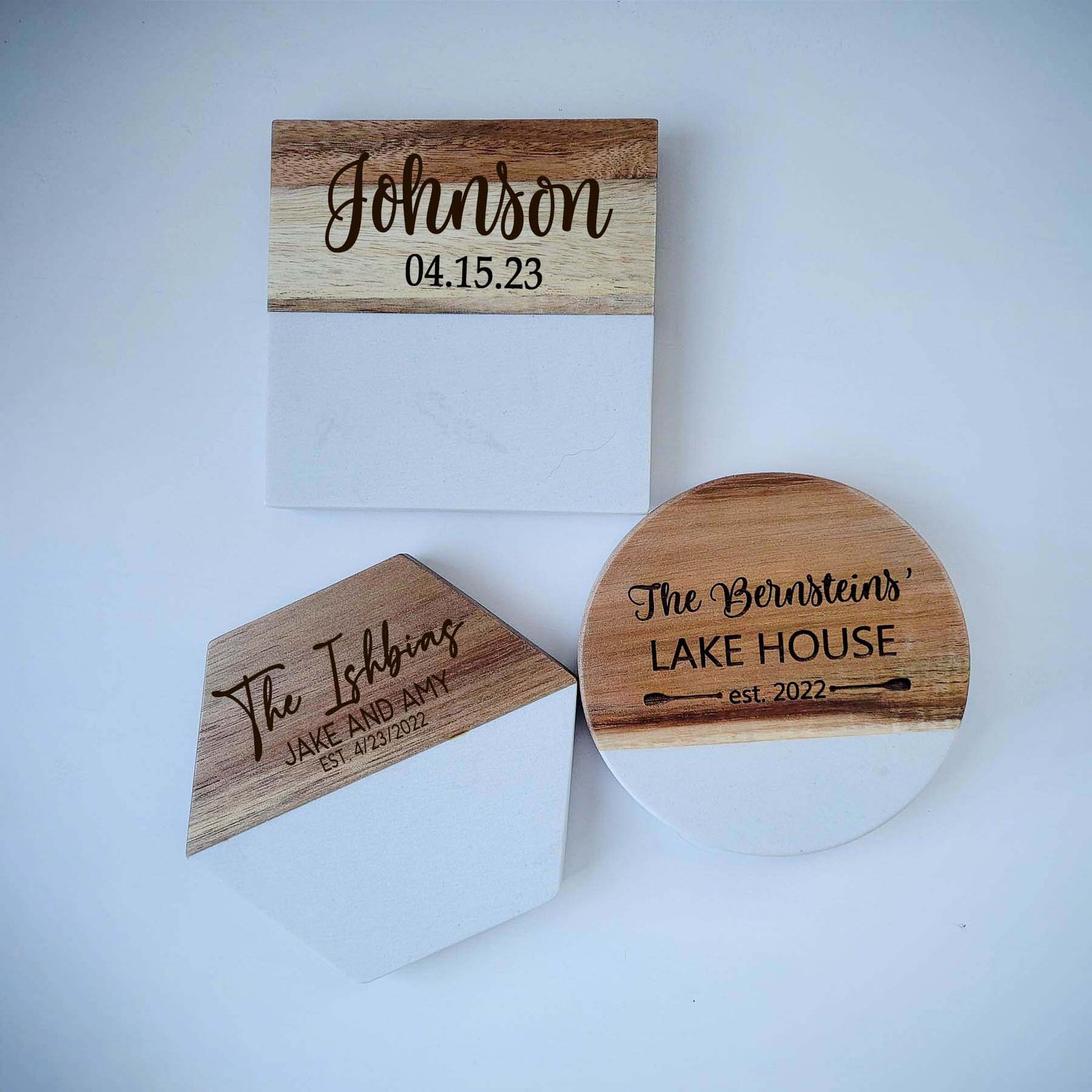 Personalized Acacia Wood and Marble Coasters – Le Home Decor