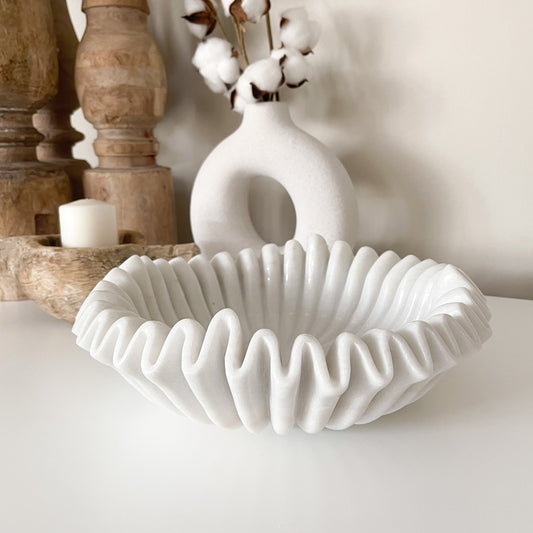 White Marble Ruffle Bowl