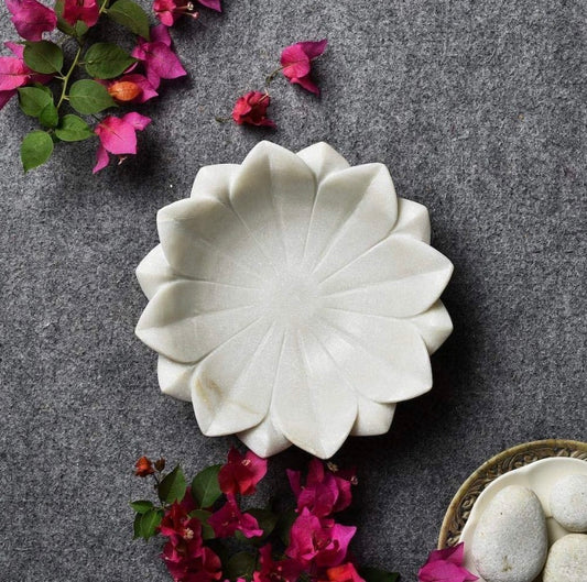 White Marble Lotus Bowl