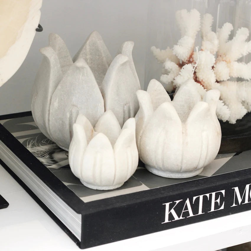 Marble Lotus Candle Holder Set Of 3