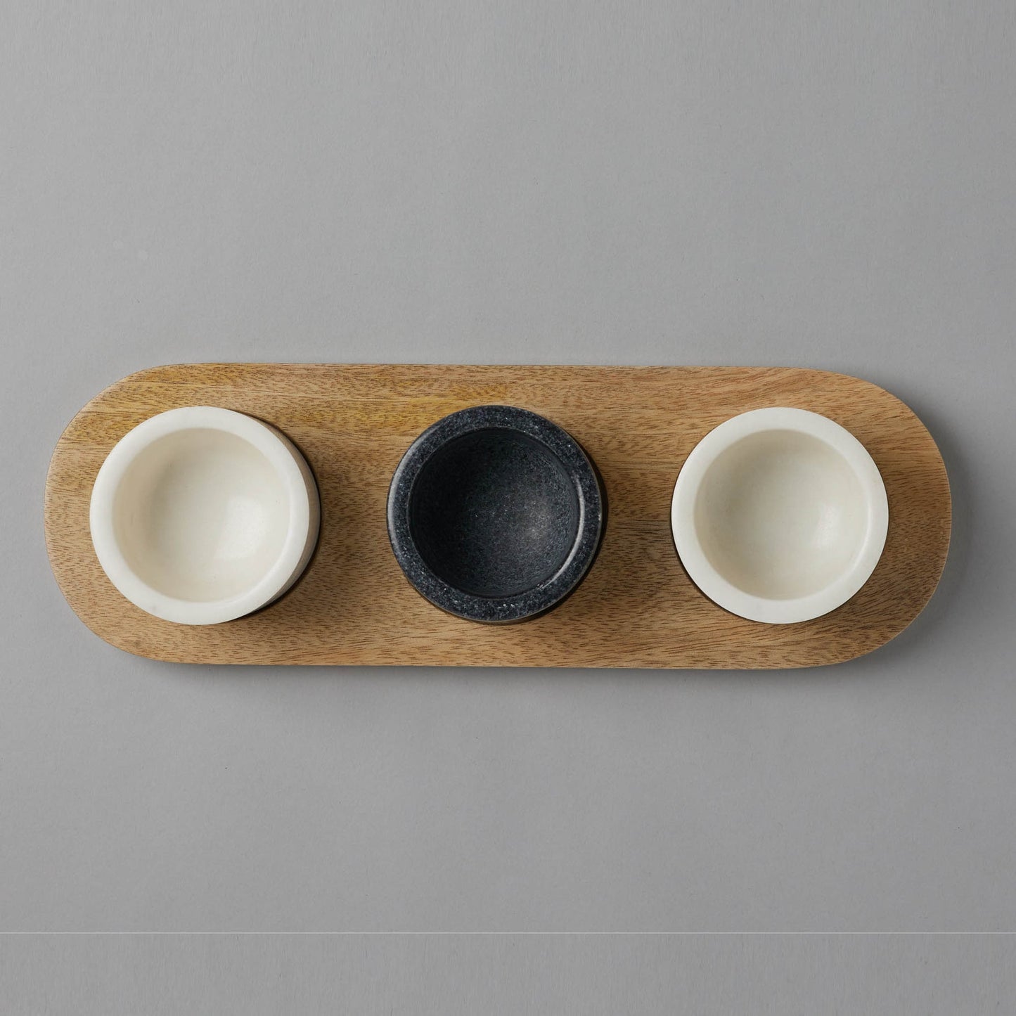 Marble Nut Bowls And Wooden Tray With Brass Spoons (Set Of 3)
