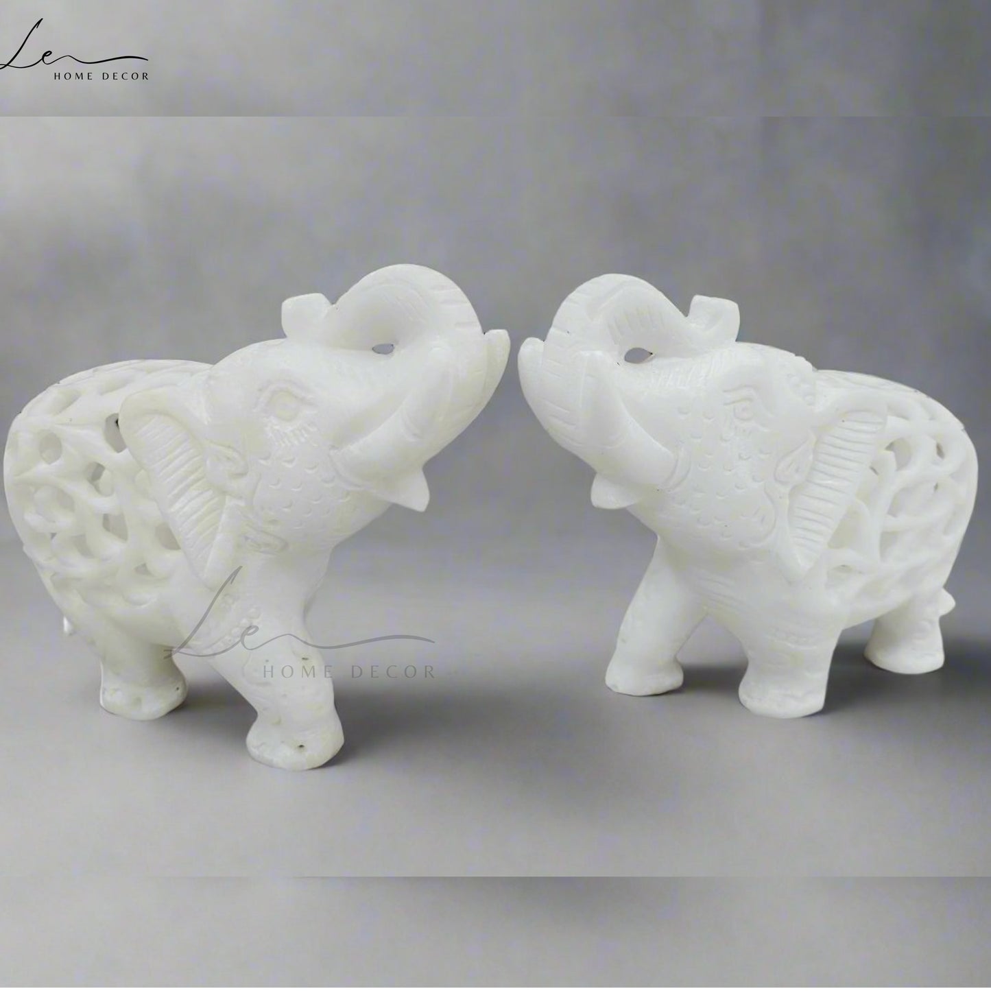 Fortune Marble Handcrafted Elephant Pair of 2