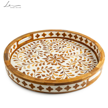 Wood Inlay Decorative Round Tray