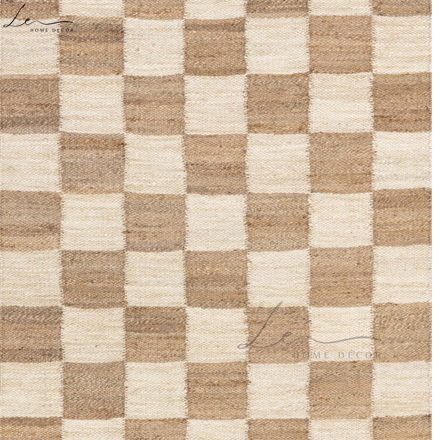 White & Brown Checkered Handmade Natural Jute Rug