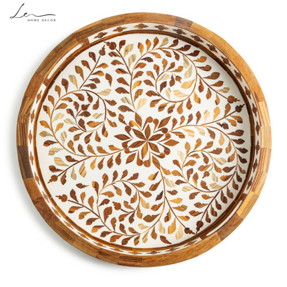 Wood Inlay Decorative Round Tray