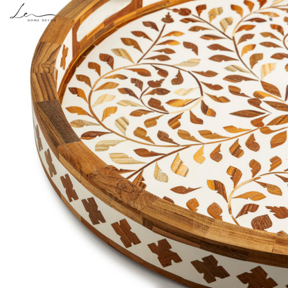 Wood Inlay Decorative Round Tray