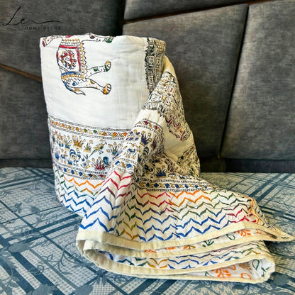 Hand Block Printed Organic Cotton Quilted Blanket - Royal Palace