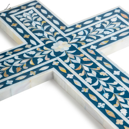 Pearl Wall Cross - Blue