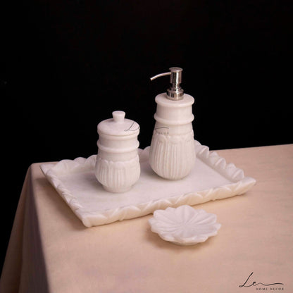 Marble Bathroom Set White Carving - 4 Pcs