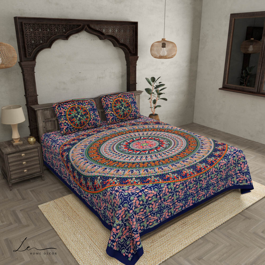 Mandala Bedsheet Floral Print With 2 Pillow Covers