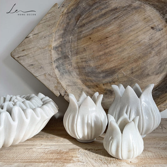 Marble Lotus Blossom Tealight Candle Holder