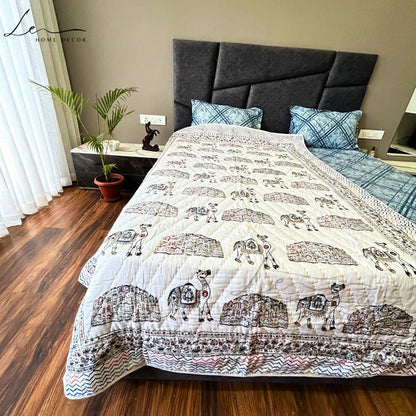 Hand Block Printed Organic Cotton Quilted Blanket - Royal Palace