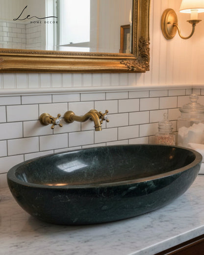 Royal Green Marble Oval Bathroom Basin – Premium Stone Finish