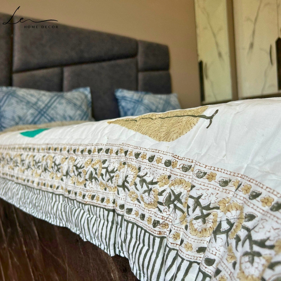 Hand Block Printed Organic Cotton Quilted Blanket - Christmas Tree