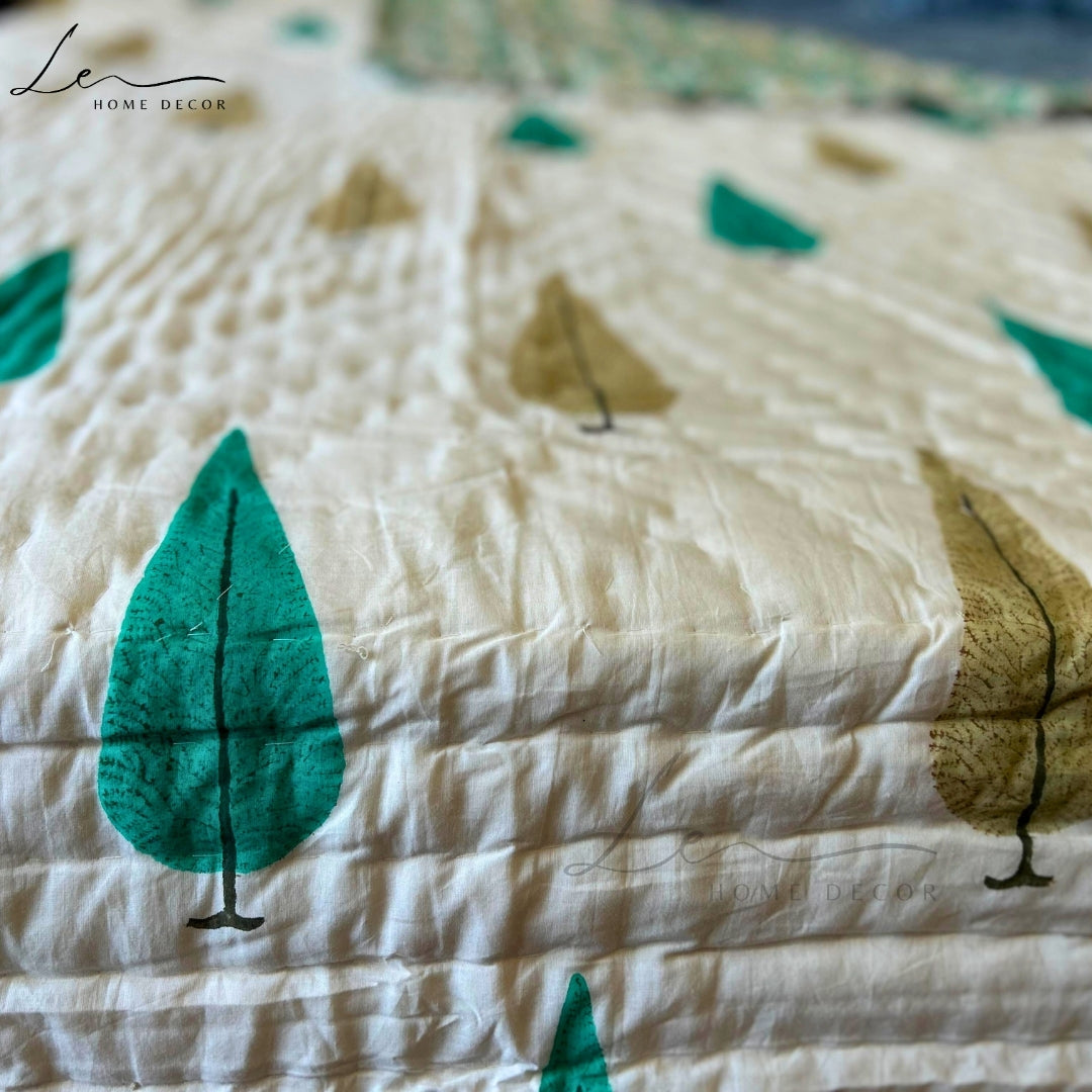Hand Block Printed Organic Cotton Quilted Blanket - Christmas Tree