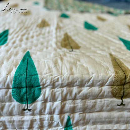 Hand Block Printed Organic Cotton Quilted Blanket - Christmas Tree