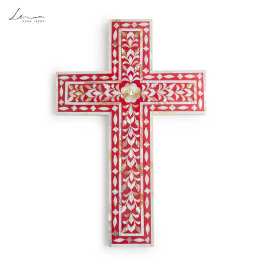 Pearl Wall Cross - Burgundy