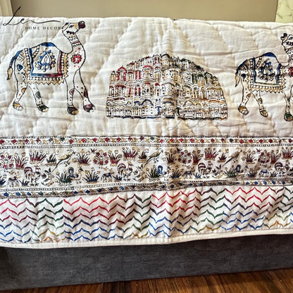 Hand Block Printed Organic Cotton Quilted Blanket - Royal Palace