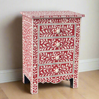 Bone Inlay Side Table with Drawers