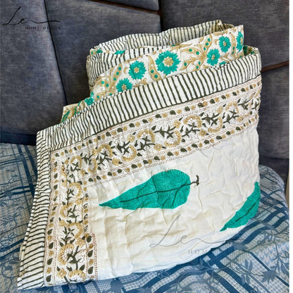 Hand Block Printed Organic Cotton Quilted Blanket - Christmas Tree