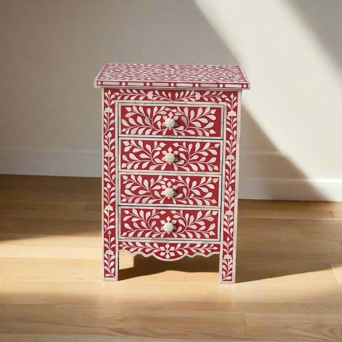 Bone Inlay Side Table with Drawers