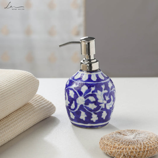 Blue Pottery Ceramic Liquid Soap Dispenser - Oval