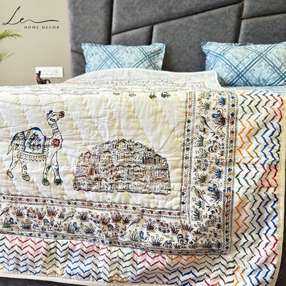 Hand Block Printed Organic Cotton Quilted Blanket - Royal Palace