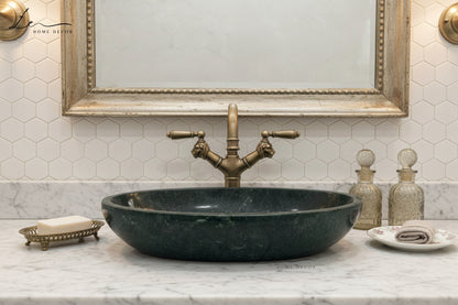 Royal Green Marble Oval Bathroom Basin – Premium Stone Finish
