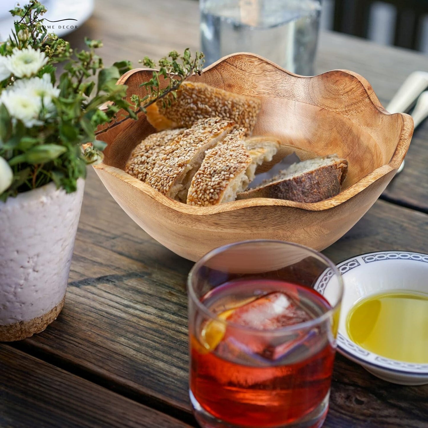 Wooden Scalloped Fruit Bowl