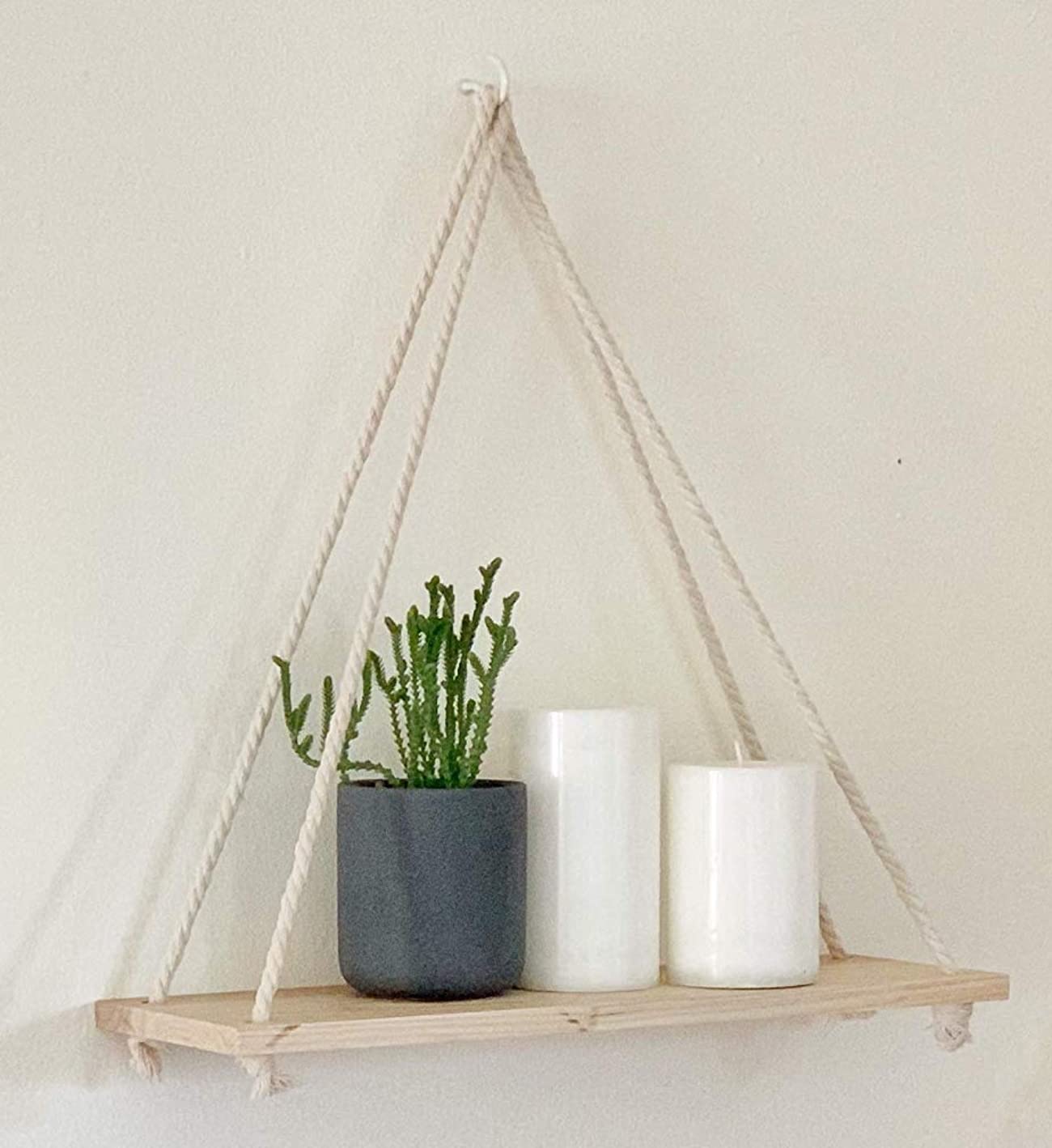 Floating Wooden Rope Hanging Shelf for Wall Decor