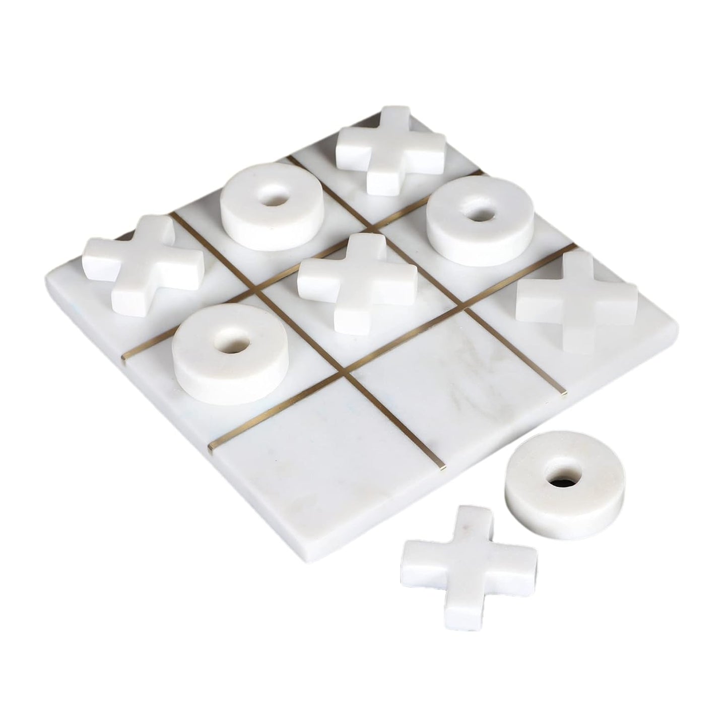 Marble Tic Tac Toe Game With Brass Lines