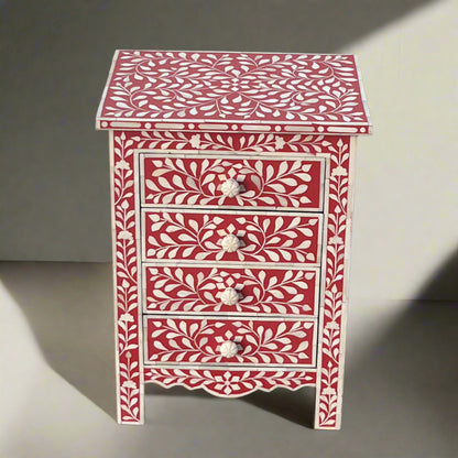 Bone Inlay Side Table with Drawers