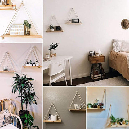 Floating Wooden Rope Hanging Shelf for Wall Decor