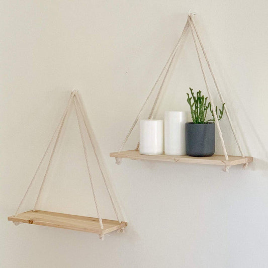 Floating Wooden Rope Hanging Shelf for Wall Decor