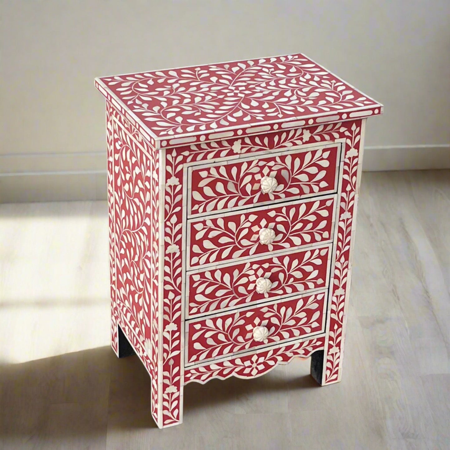 Bone Inlay Side Table with Drawers