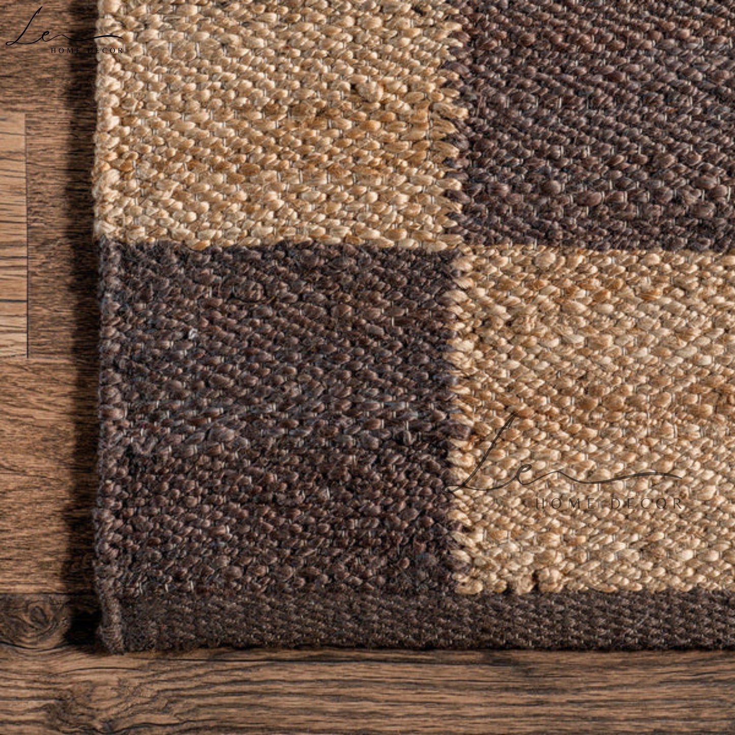 Natural Brown Blocks Jute Area Rug